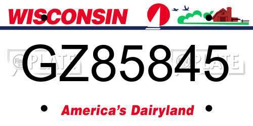 GZ85845 Wisconsin License Plate