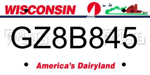GZ8B845 Wisconsin License Plate
