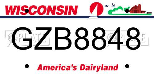 GZB8848 Wisconsin License Plate
