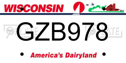 GZB978 Wisconsin License Plate