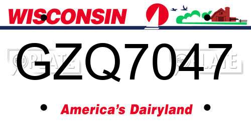 GZQ7047 Wisconsin License Plate