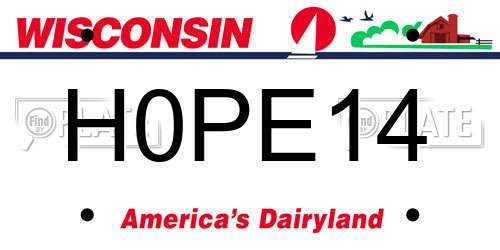 H0PE14 Wisconsin License Plate