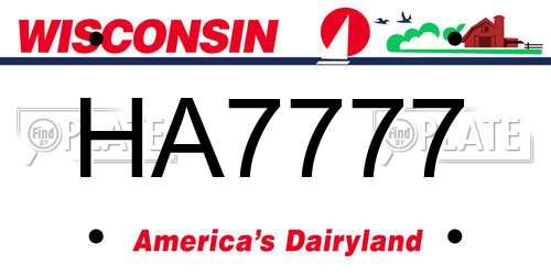 HA7777 Wisconsin License Plate