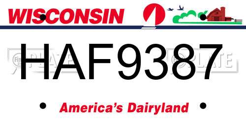 HAF9387 Wisconsin License Plate