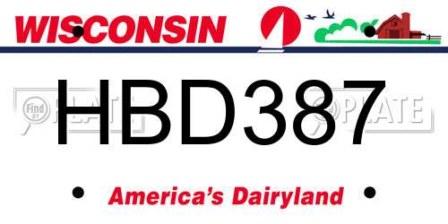 HBD387 Wisconsin License Plate