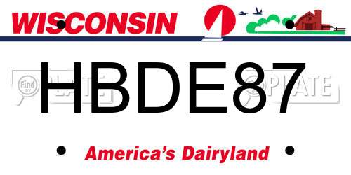 HBDE87 Wisconsin License Plate