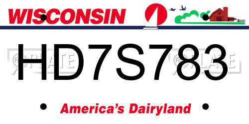 HD7S783 Wisconsin License Plate