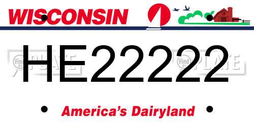 HE22222 Wisconsin License Plate