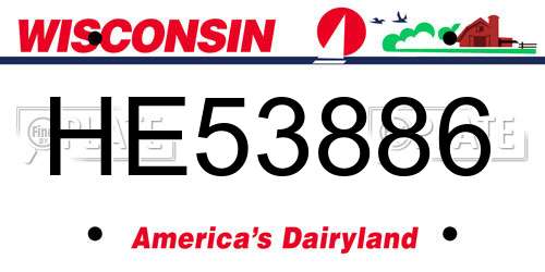 HE53886 Wisconsin License Plate