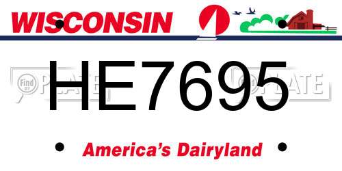 HE7695 Wisconsin License Plate