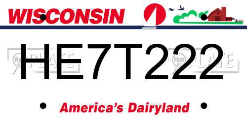 HE7T222 Wisconsin License Plate