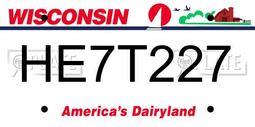 HE7T227 Wisconsin License Plate