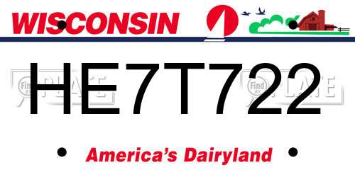 HE7T722 Wisconsin License Plate