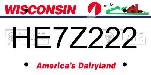 HE7Z222 Wisconsin License Plate