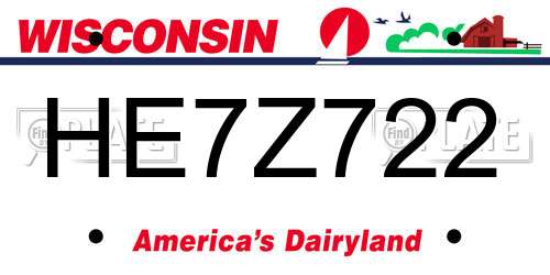 HE7Z722 Wisconsin License Plate