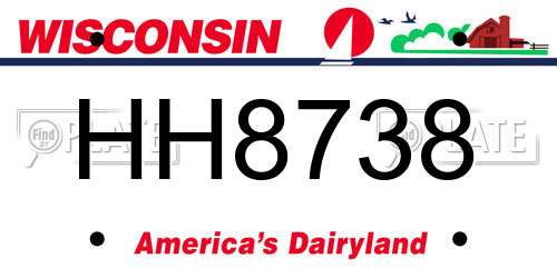HH8738 Wisconsin License Plate