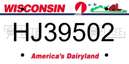 HJ39502 Wisconsin License Plate
