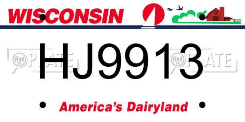 HJ9913 Wisconsin License Plate
