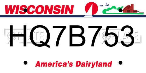 HQ7B753 Wisconsin License Plate