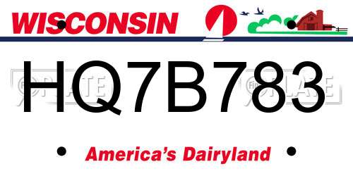 HQ7B783 Wisconsin License Plate