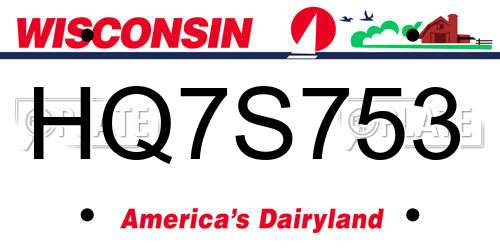 HQ7S753 Wisconsin License Plate