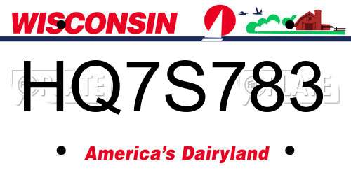 HQ7S783 Wisconsin License Plate