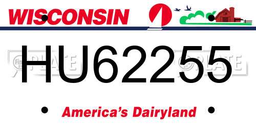 HU62255 Wisconsin License Plate