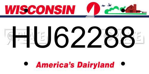HU62288 Wisconsin License Plate