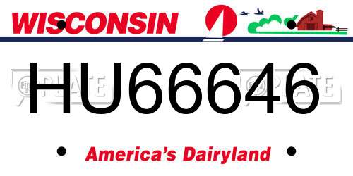 HU66646 Wisconsin License Plate