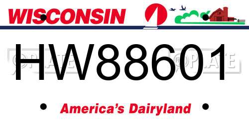 HW88601 Wisconsin License Plate