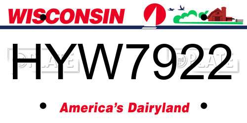 HYW7922 Wisconsin License Plate