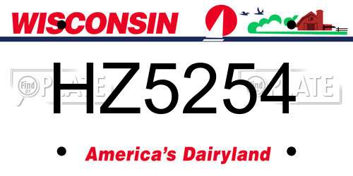 HZ5254 Wisconsin License Plate