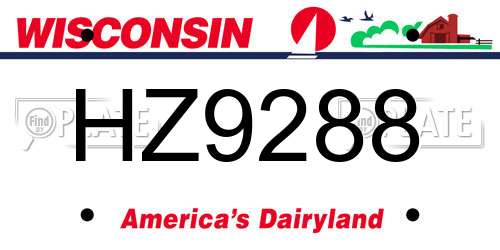 HZ9288 Wisconsin License Plate