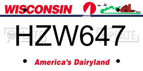 HZW647 Wisconsin License Plate