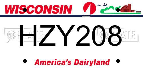 HZY208 Wisconsin License Plate