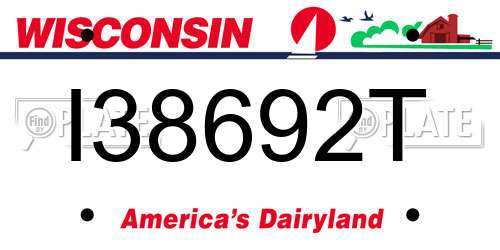 I38692T Wisconsin License Plate
