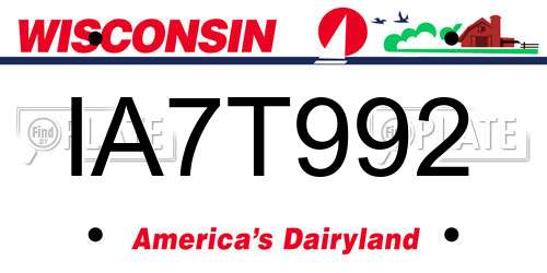IA7T992 Wisconsin License Plate