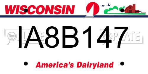IA8B147 Wisconsin License Plate