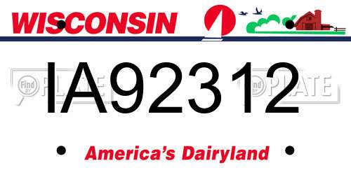 IA92312 Wisconsin License Plate
