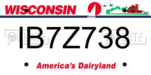 IB7Z738 Wisconsin License Plate