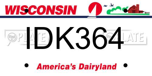 IDK364 Wisconsin License Plate