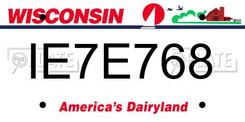 IE7E768 Wisconsin License Plate