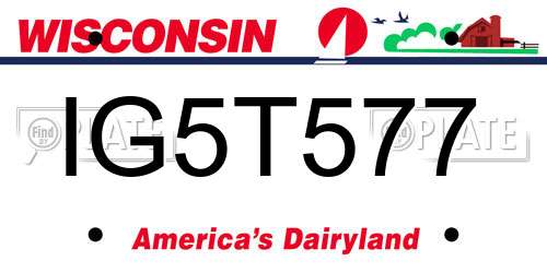 IG5T577 Wisconsin License Plate