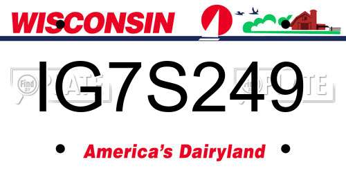 IG7S249 Wisconsin License Plate