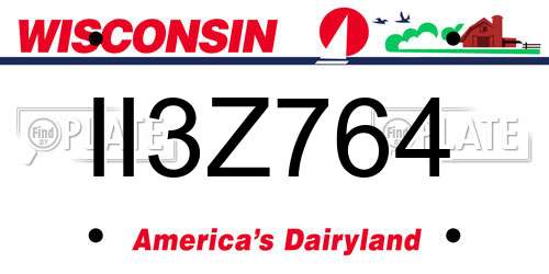 II3Z764 Wisconsin License Plate