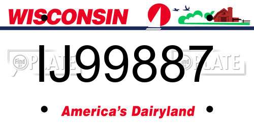 IJ99887 Wisconsin License Plate