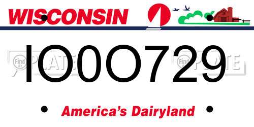 IO0O729 Wisconsin License Plate