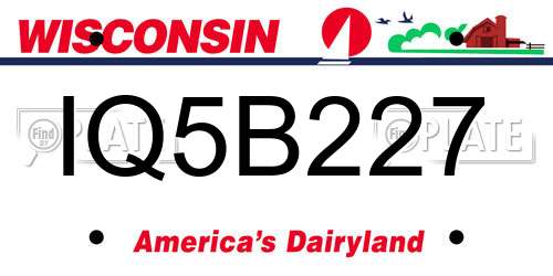 IQ5B227 Wisconsin License Plate