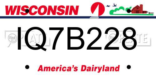 IQ7B228 Wisconsin License Plate