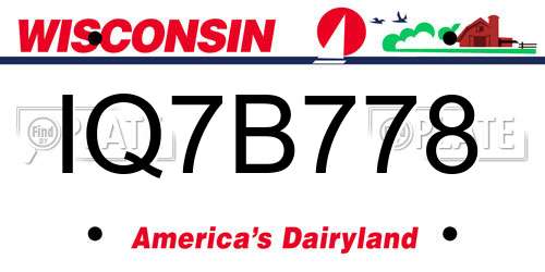 IQ7B778 Wisconsin License Plate